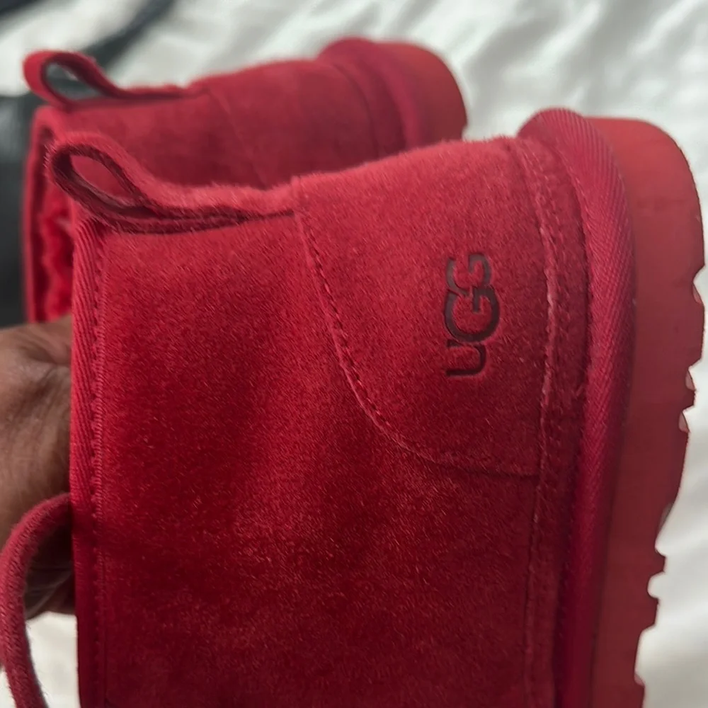 UGG Red Moccasin Shoes Plush Lining - Picture 2 of 13